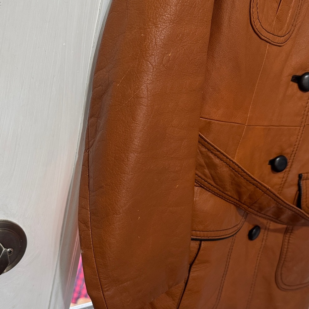 Vintage Brown Womens Leather Jacket with Belt & Removable Faux Fur Vest Small - Picture 7 of 16